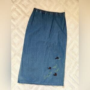 Vintage y2k denim maxi skirt beaded butterfly elastic waist spring summer